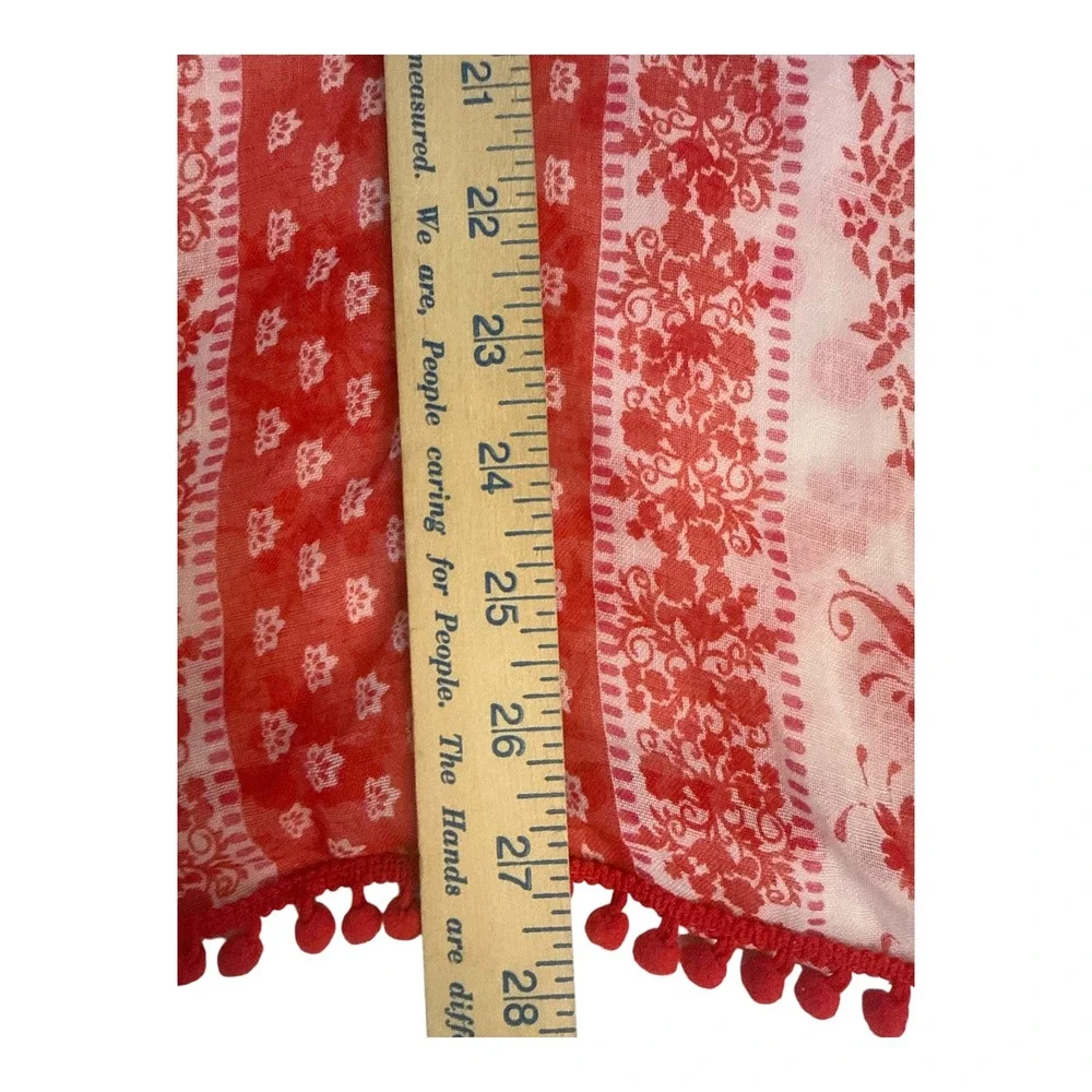Studio S Red White Paisley Pom Pom Infinity Scarf Boho Resort Garden Party‎ OS